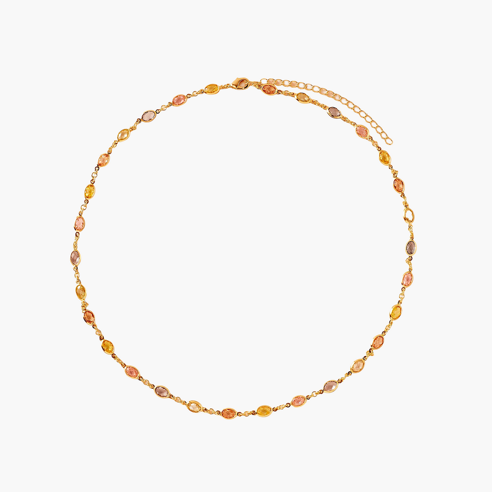 Necklace with multicolored beads on a white background