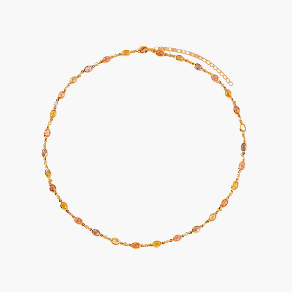 Necklace with multicolored beads on a white background