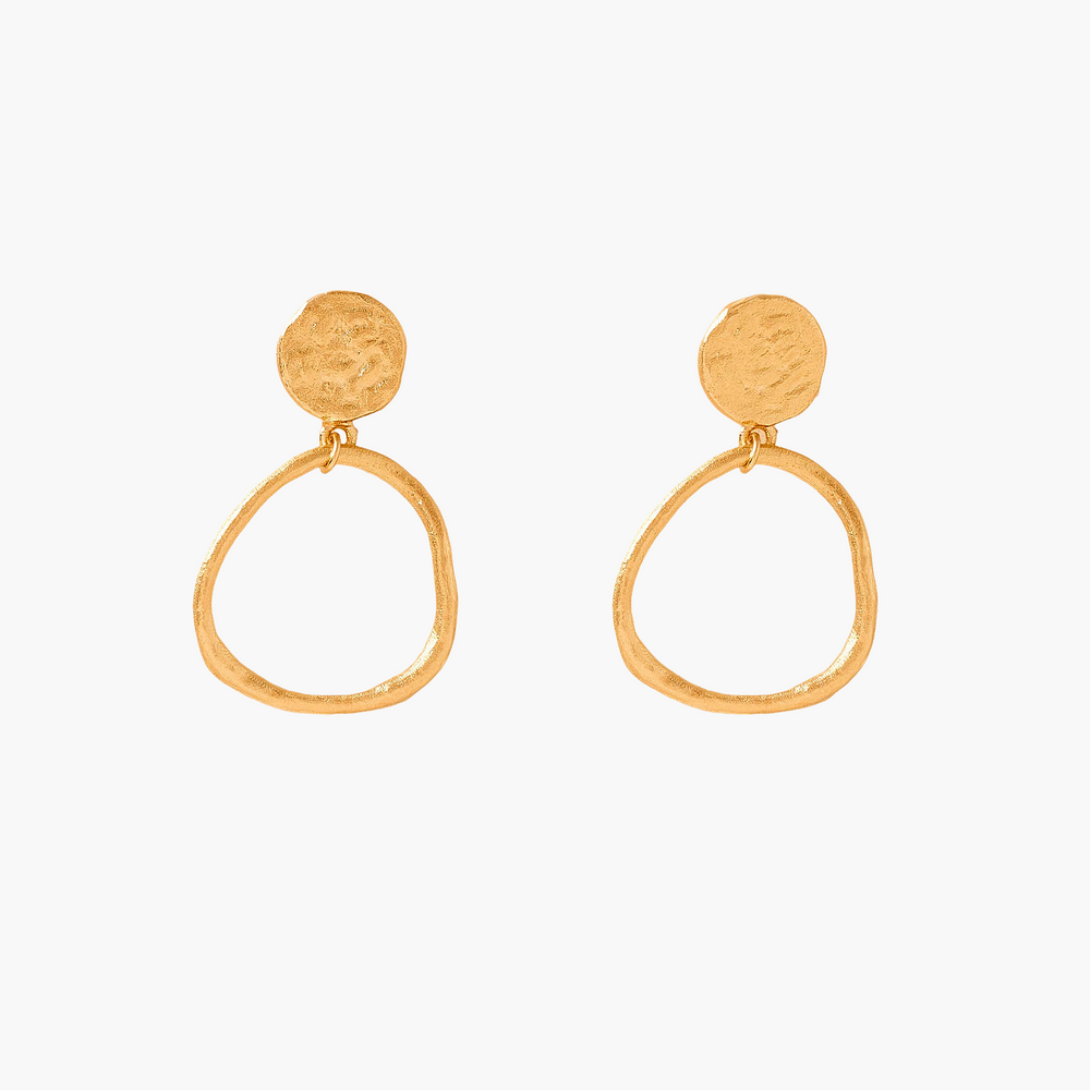 Pair of gold earrings on a white background
