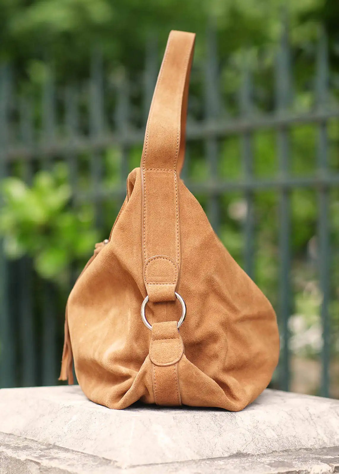 a10907-ad.myshopify.com Camel Suede Shoulder Bag