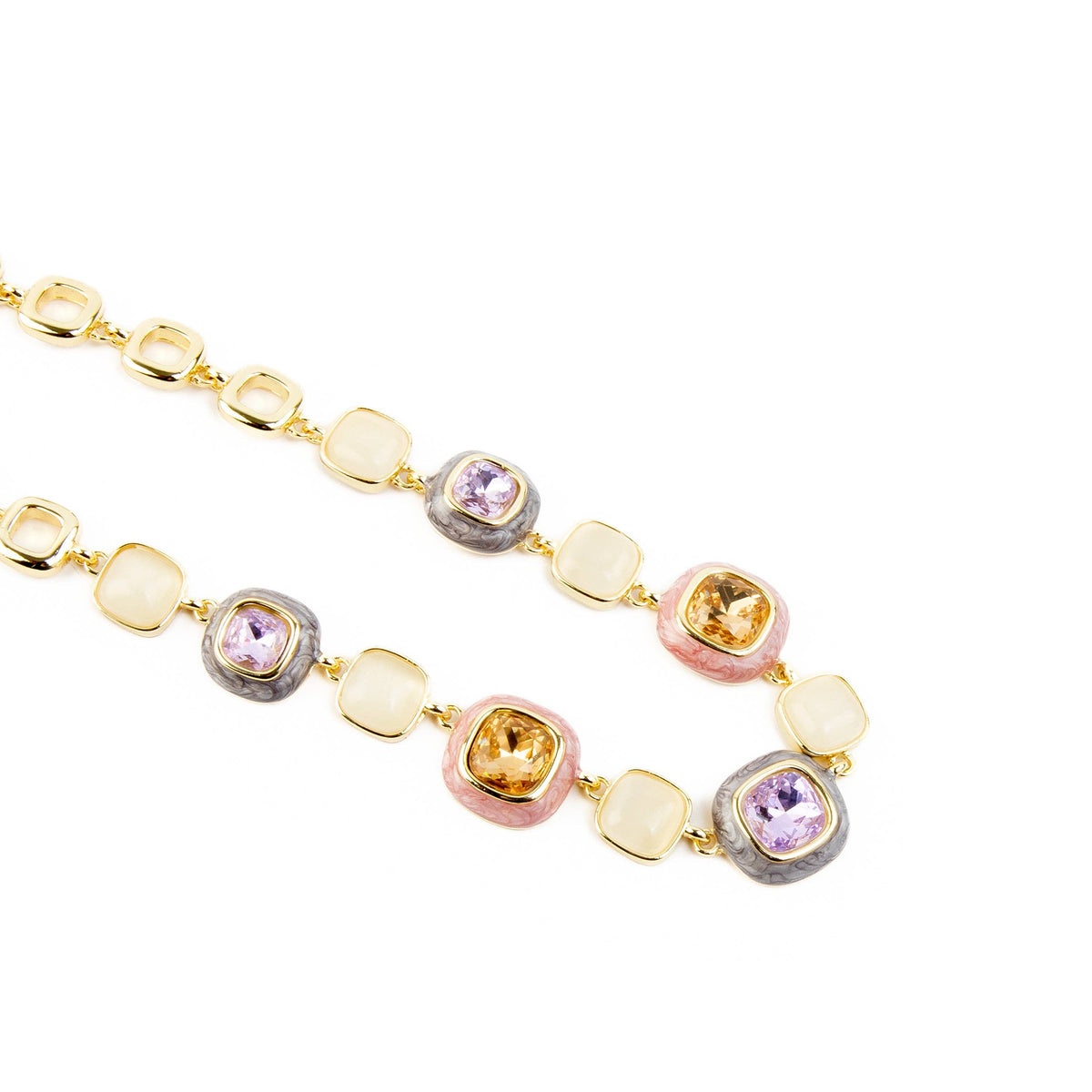 Drogolo beaded necklace featuring multicolor beads combined with a polished gold-tone chain