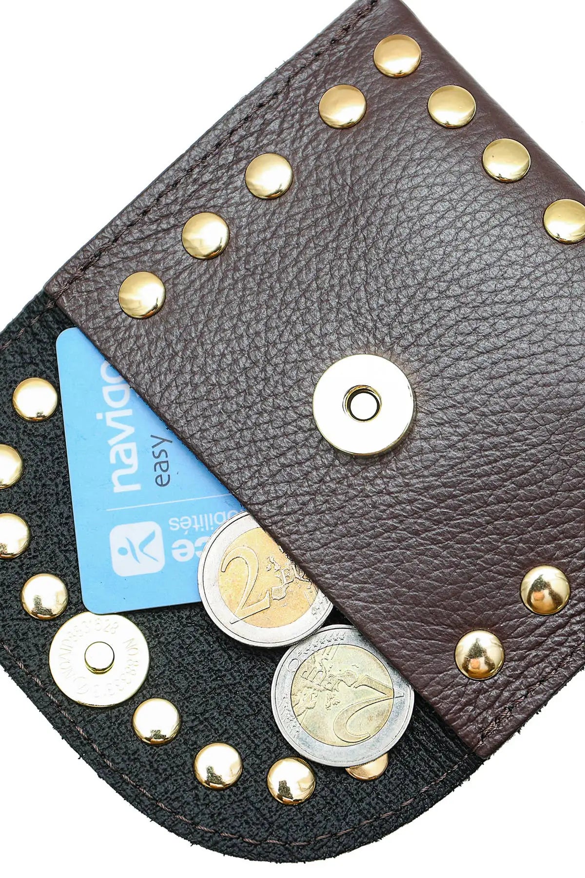 Elegant LEINA navy leather wallet made from genuine leather with a sophisticated compact design for everyday use