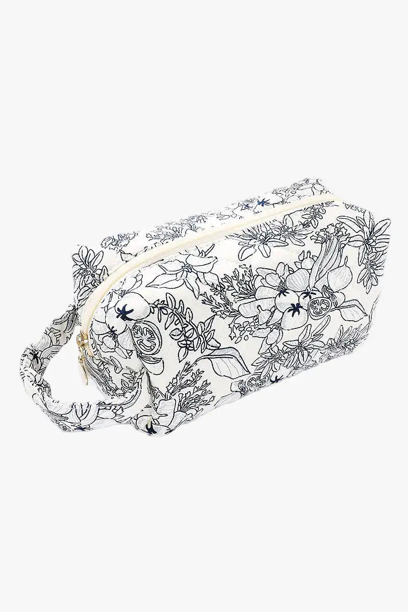 Floral makeup pouch with an elegant design for storing makeup, beauty essentials and travel accessories