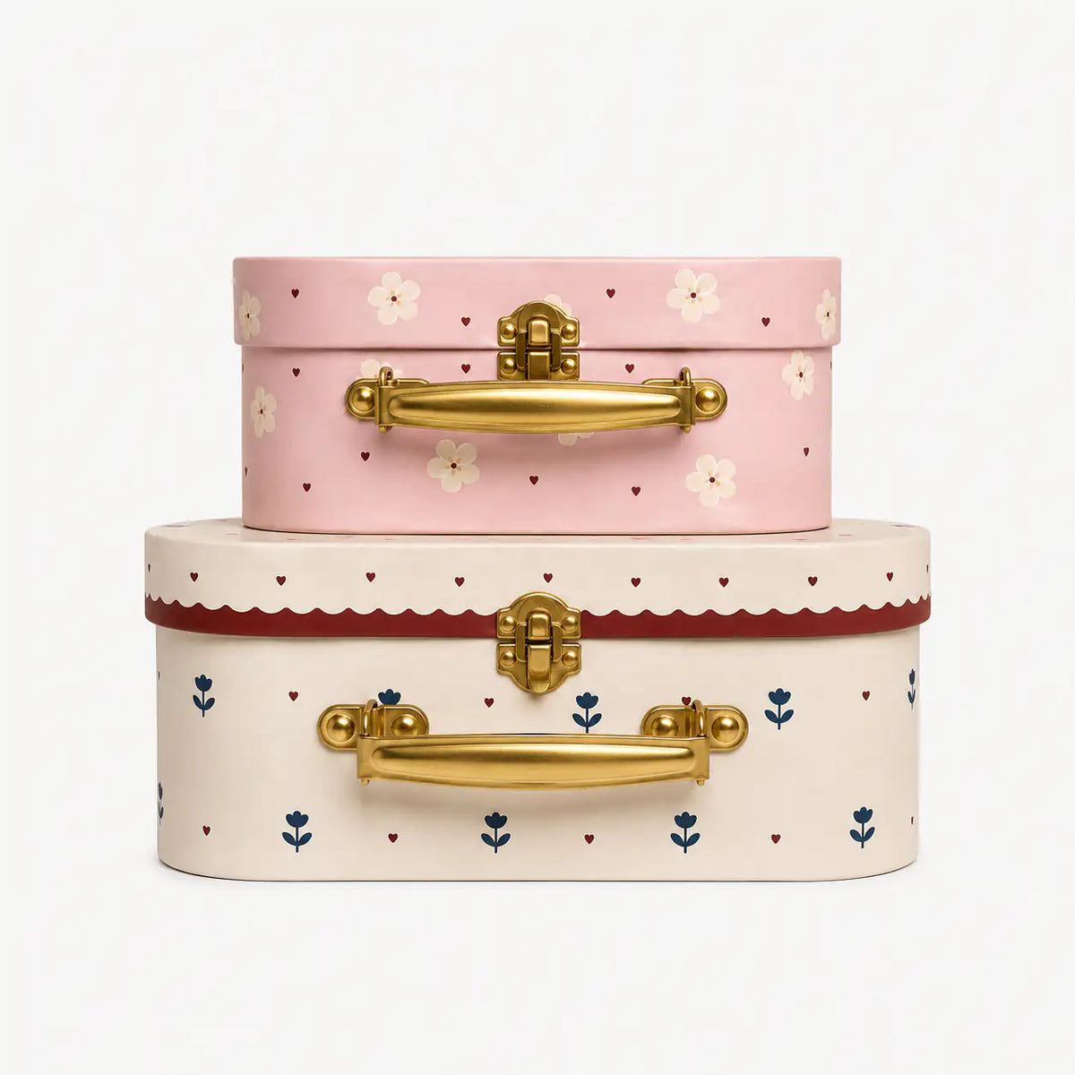 Floral storage suitcase set with elegant decorative cases for stylish organization, storage and travel