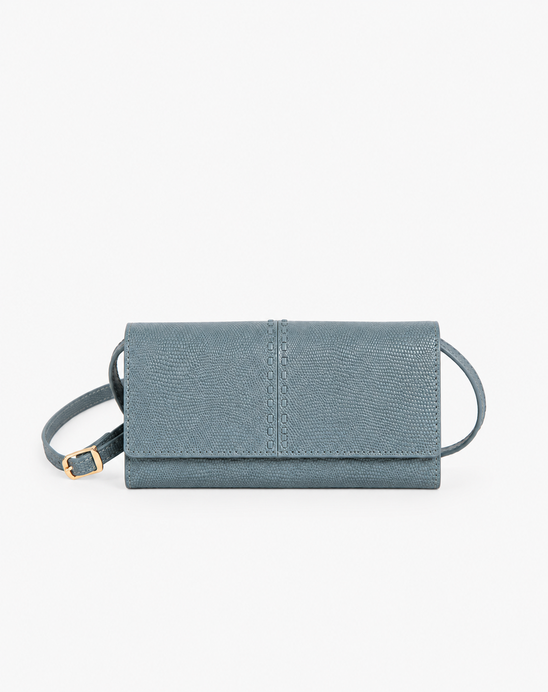 Gina blue mini bag crafted from storm blue lizard leather with an elegant compact handbag design