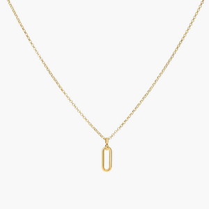Gold necklace with a unique pendant on a white background