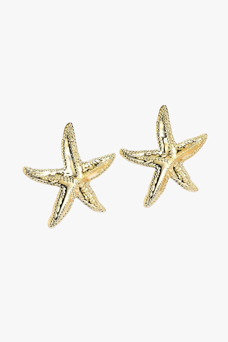 Gold starfish earrings with an elegant gold-tone finish and coastal-inspired design for stylish everyday wear