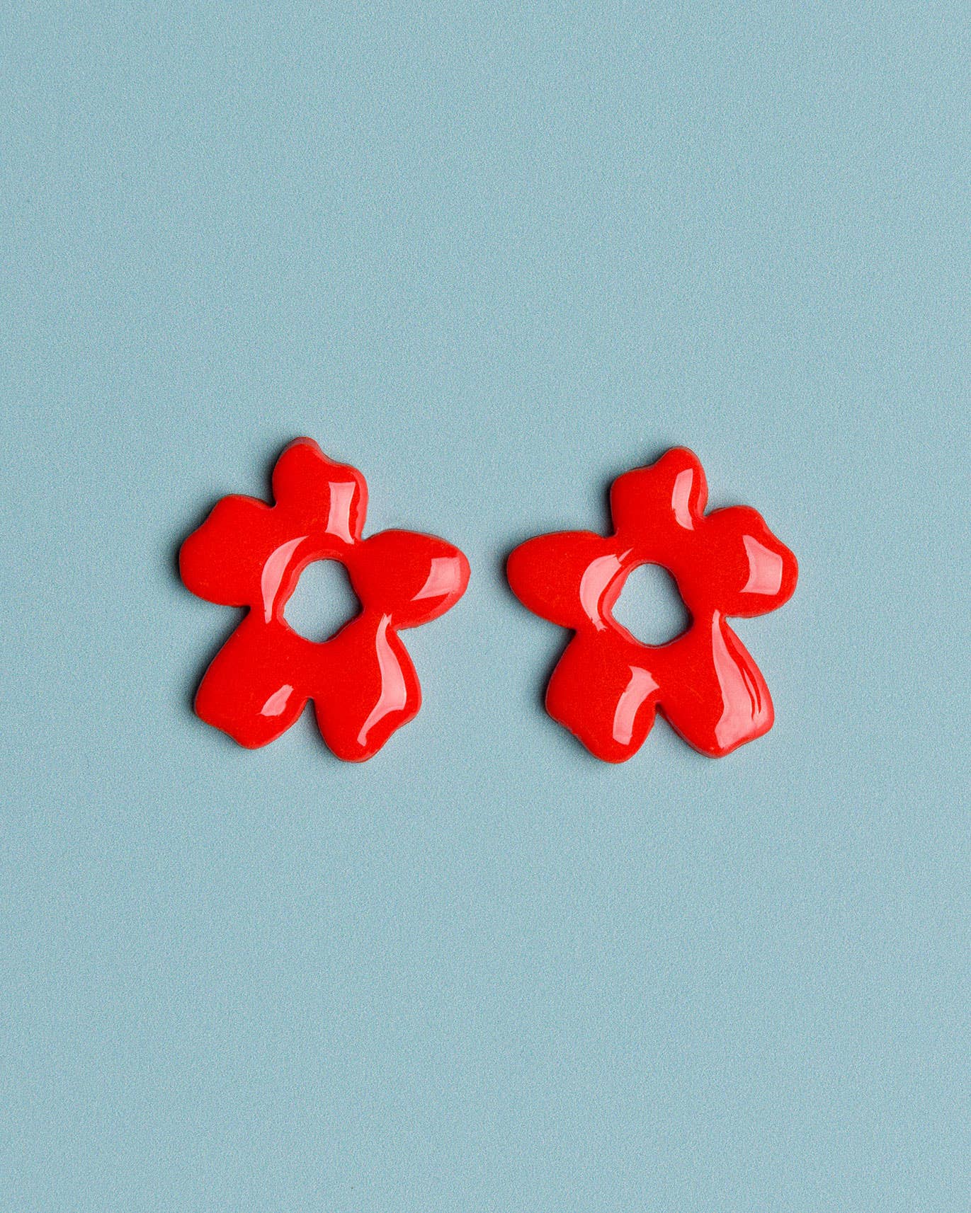 Handmade red polymer clay flower earrings with a lightweight design for effortless everyday styling