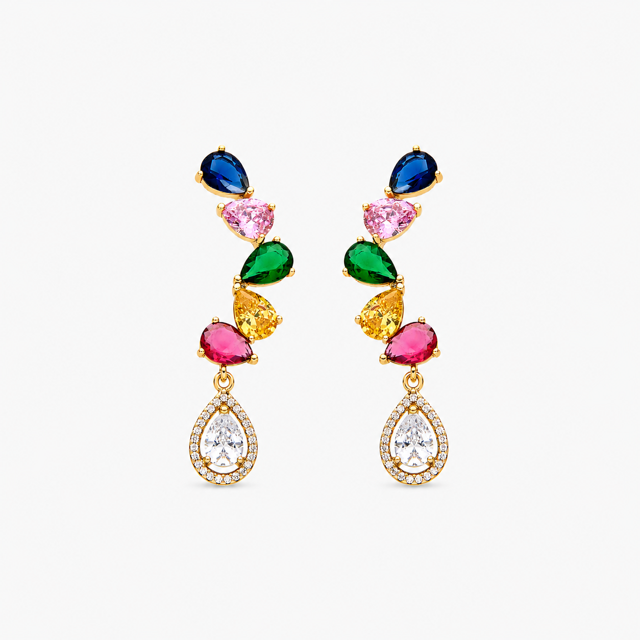 Laigal multicolor zirconia statement earrings with an elegant 18K gold finish