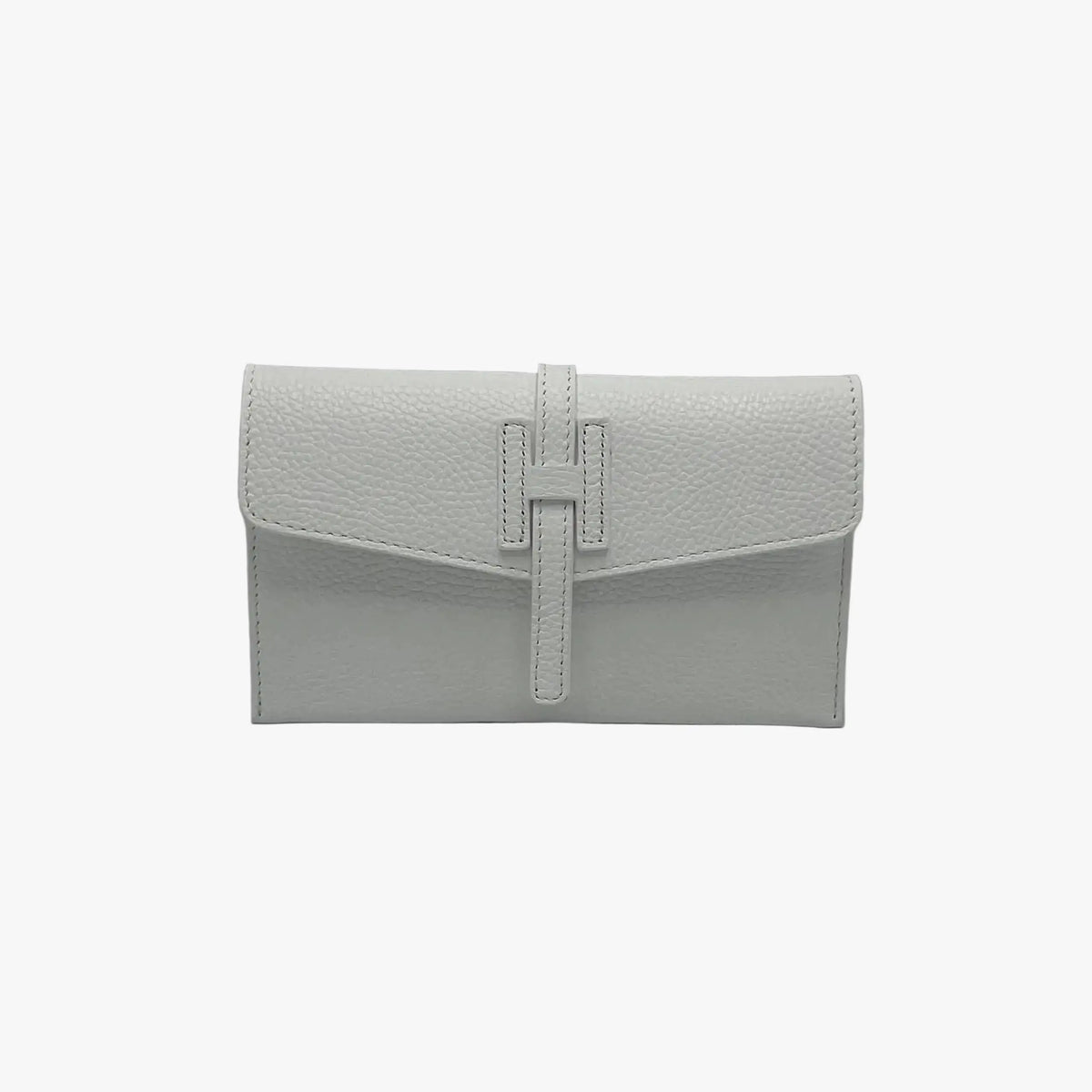 Light grey leather mini clutch with an elegant compact design for everyday and evening styling