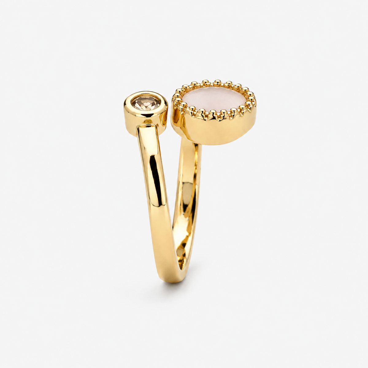 LuxbyLux Yaran contemporary ring featuring white mother-of-pearl and sophisticated 18K yellow gold detailing