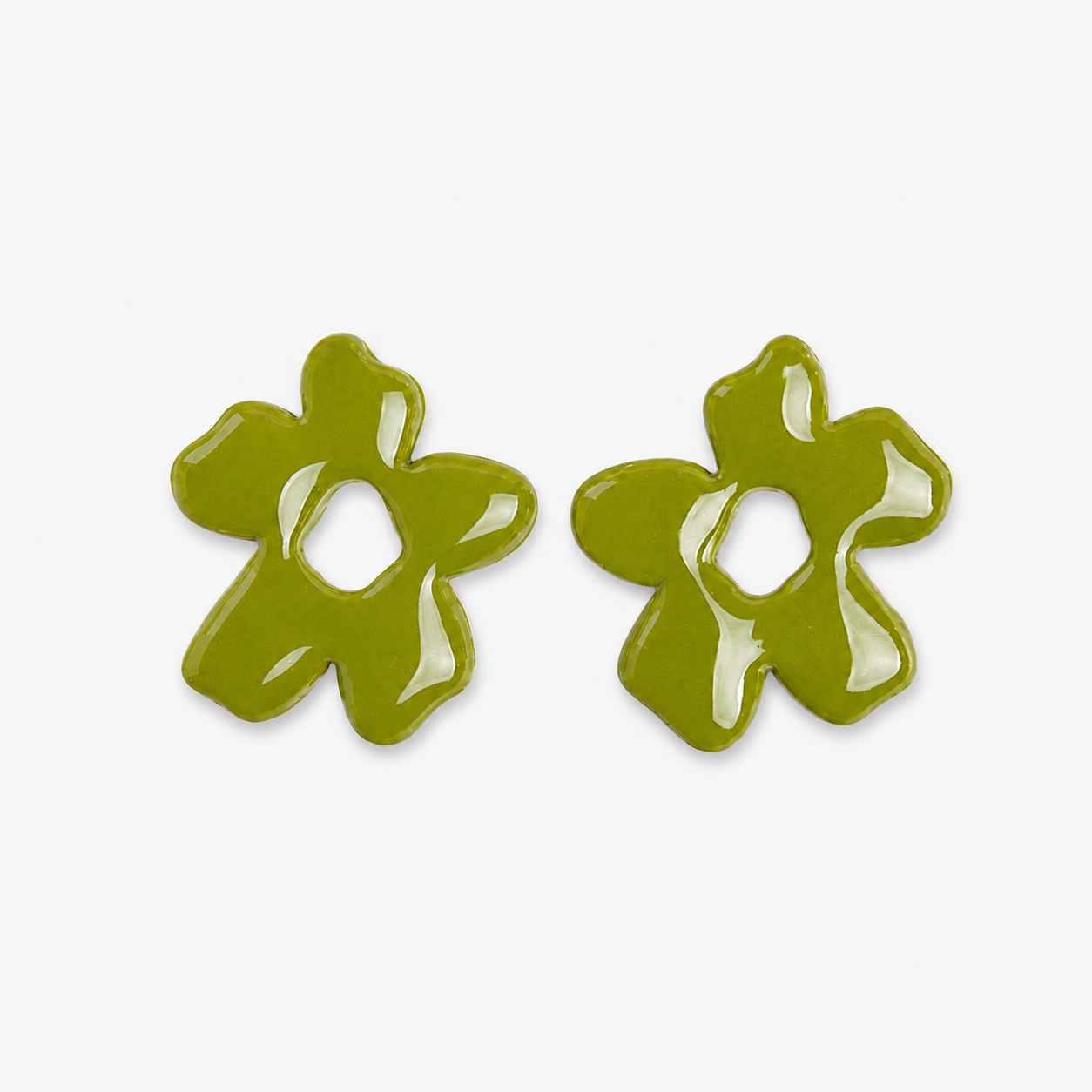 Olive green flower earrings, handmade lightweight polymer clay earrings with an elegant floral design