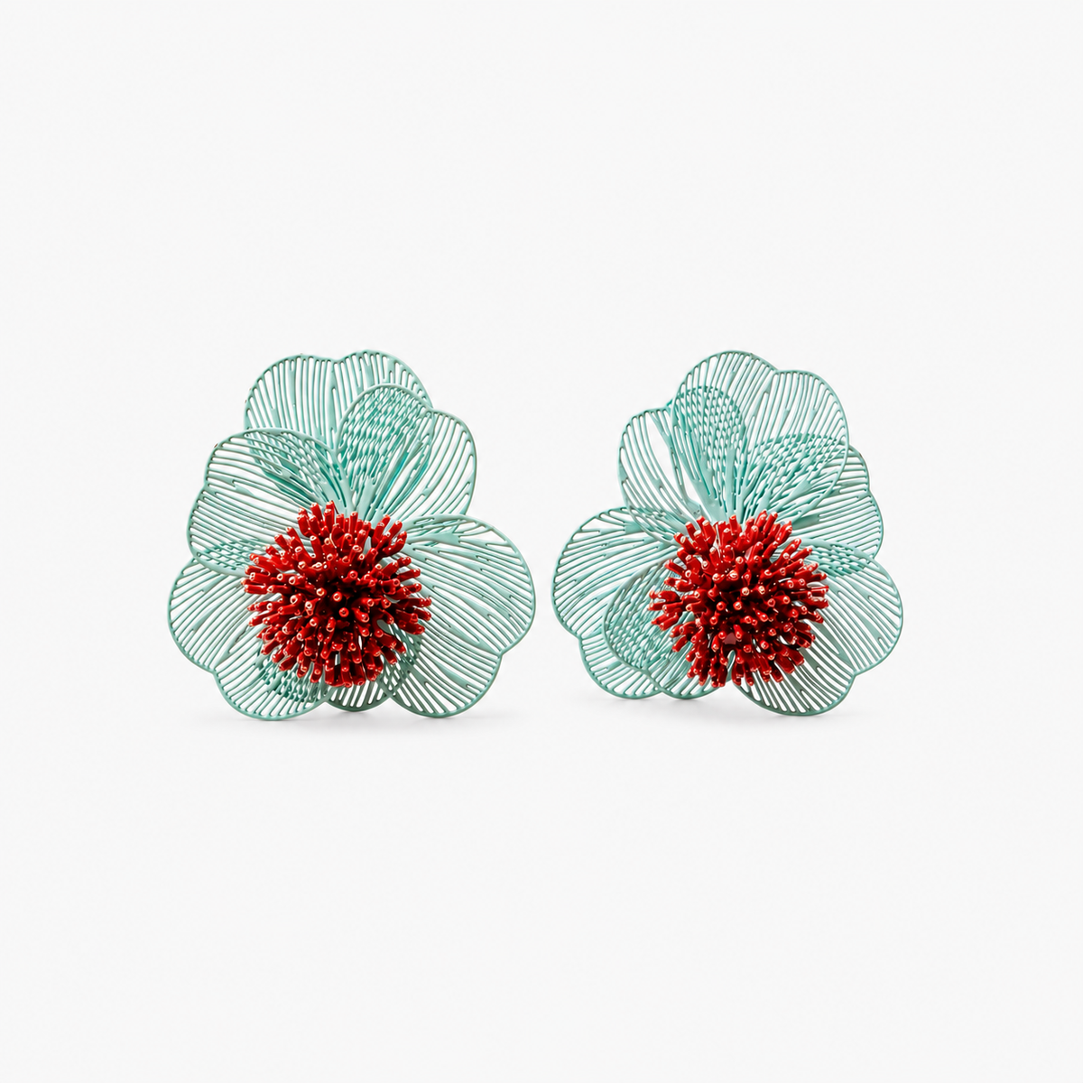 Red Coralina 2-in-1 earrings with red and turquoise details and a versatile convertible statement design