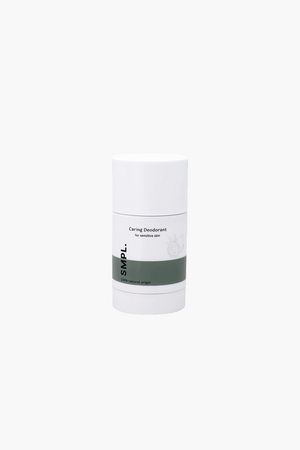 Cylindrical deodorant container with a white label on a white background