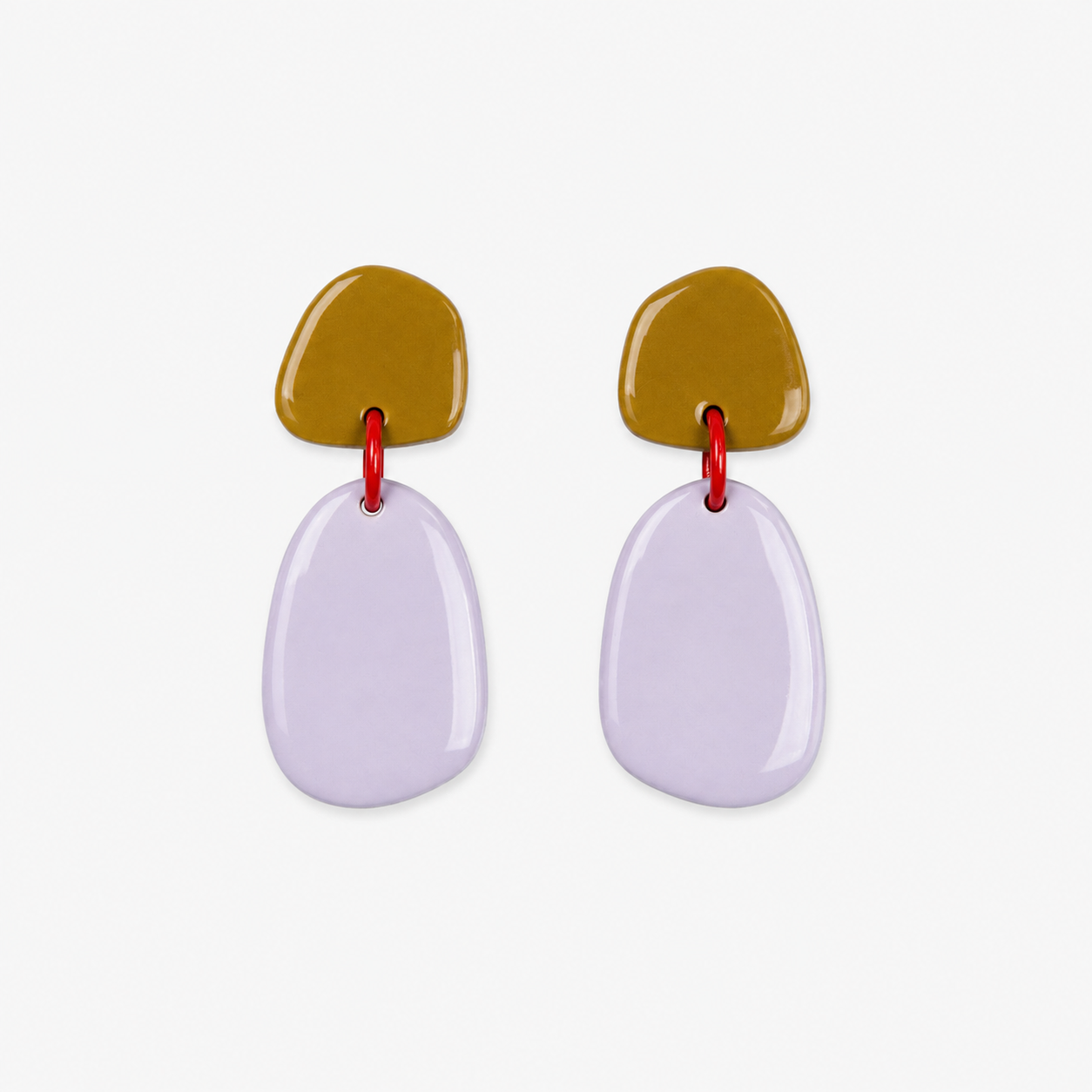 Vormen handmade mustard and blue earrings made from lightweight polymer clay with a unique modern design
