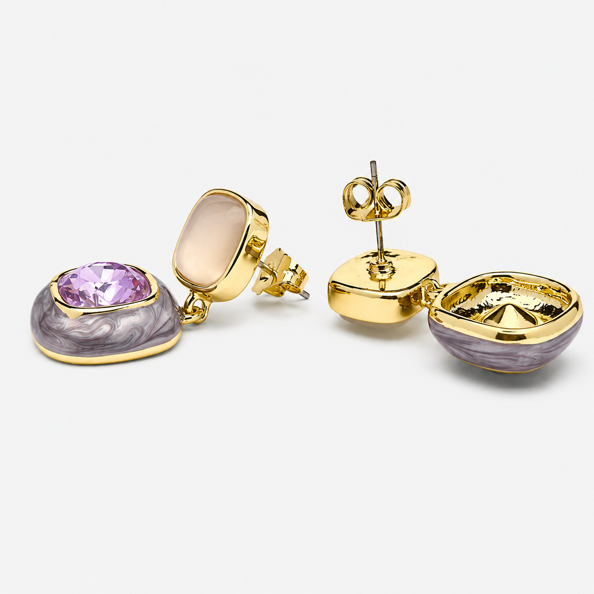 Amethyst zirconia earrings with an elegant 18K gold finish for timeless everyday and evening