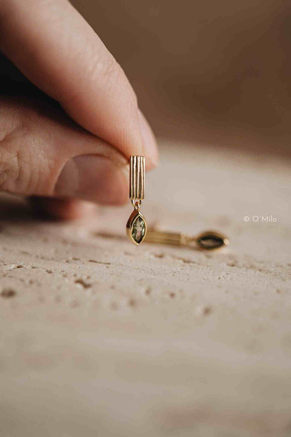 O'Milo - Ribbed Bar Peridot Drops. Leaf