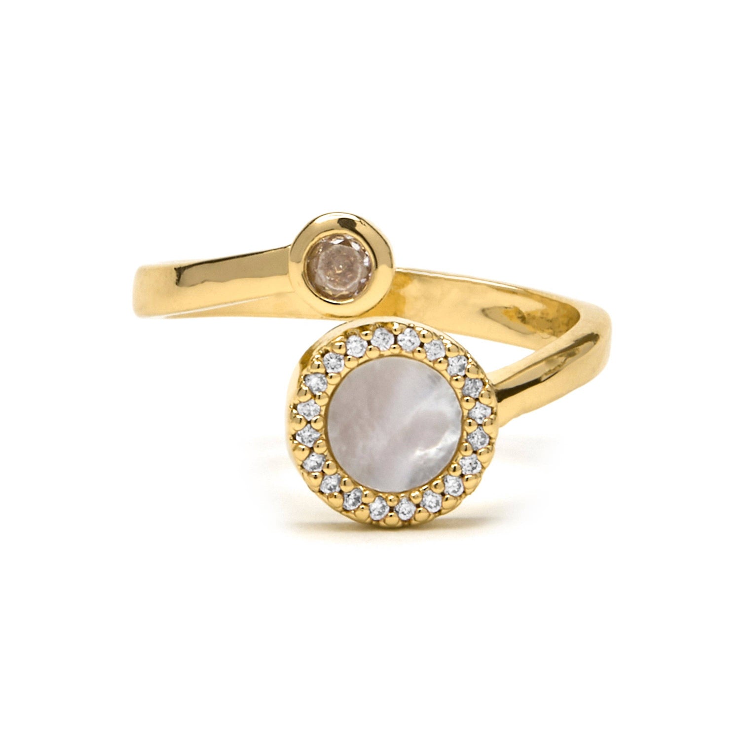 Ring met witte parelmoer, afgewerkt met 18k goud - Yaran: METAALLEGERING / 0 / BLANCO