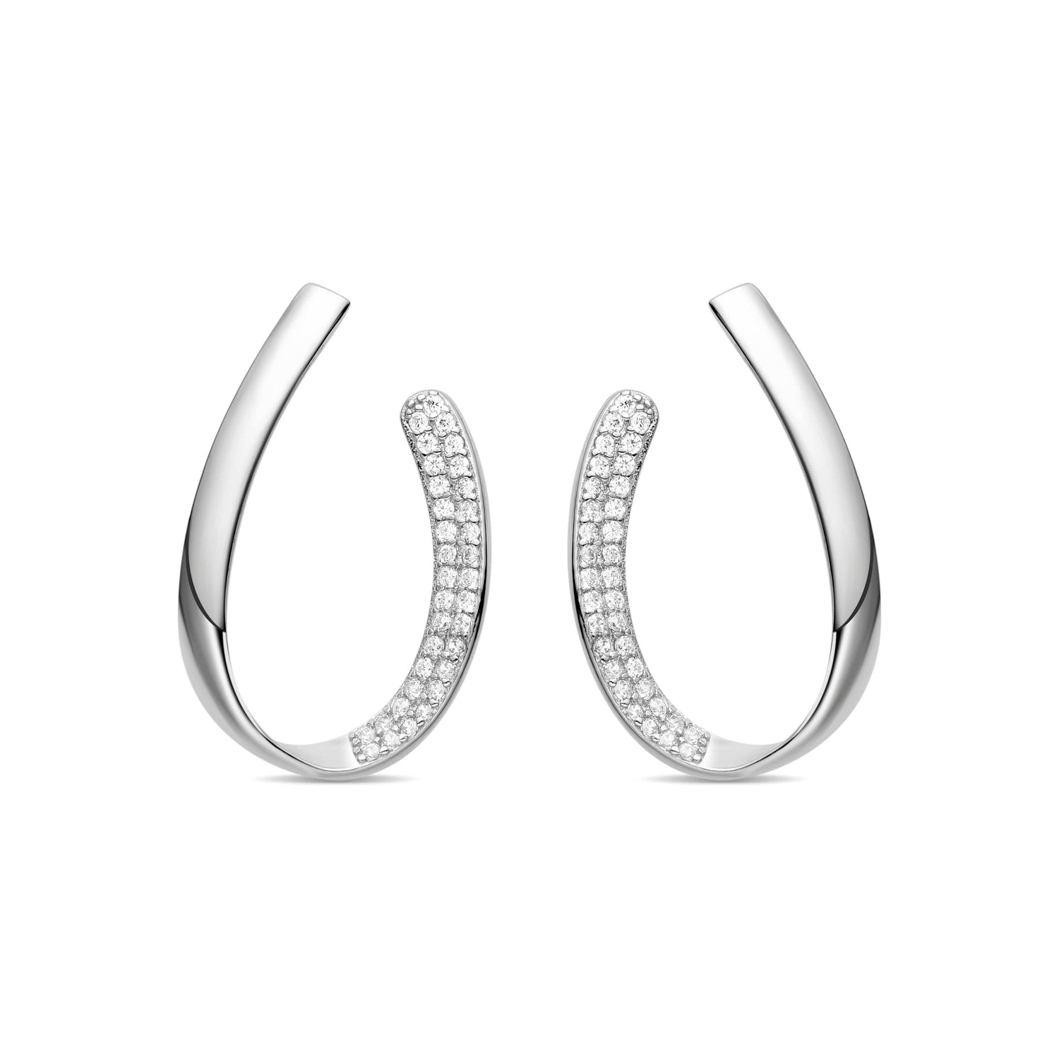 Zilveren 925 oorbellen met fonkelende zirkonia afgewerkt in rhodium - Omo: ZILVER 925 / 0 / BLANCO