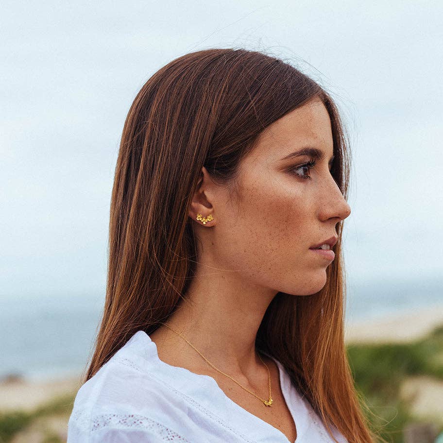 18K gold-plated sterling silver floral cuff earrings featuring an elegant flower-inspired design