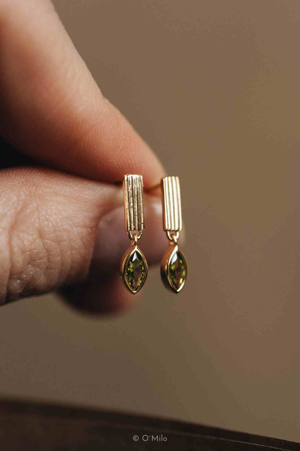 O'Milo - Ribbed Bar Peridot Drops. Leaf