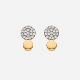 A pair of gold and diamond stud earrings featuring a pavé 