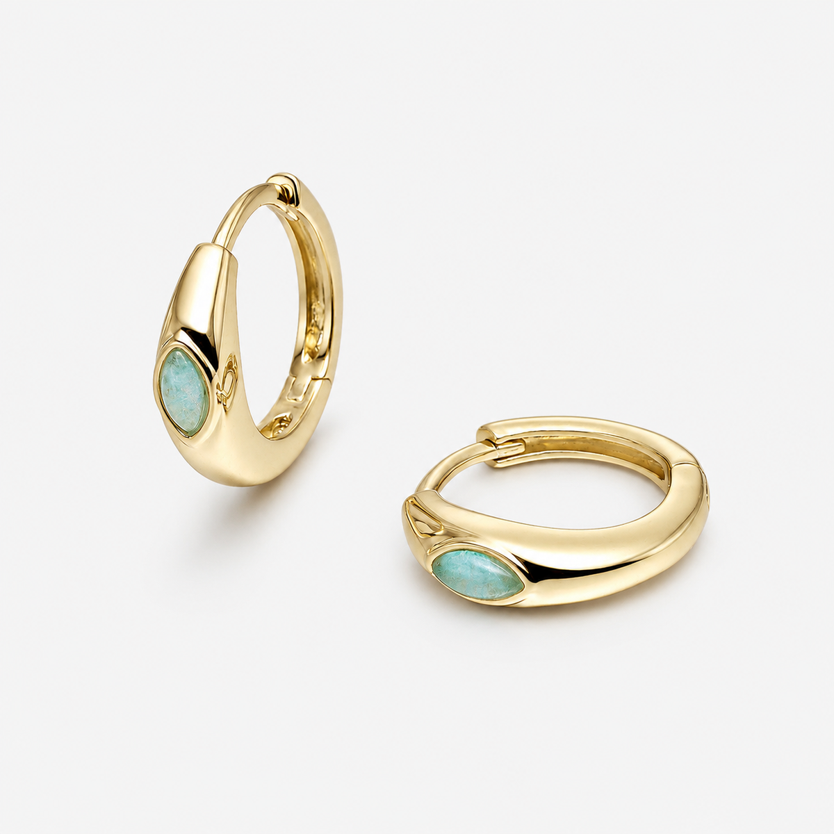  Amazonia gold hoop earrings made from 925 sterling silver with natural amazonite and an elegant design