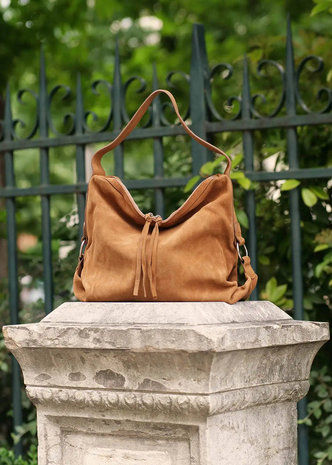a10907-ad.myshopify.com Camel Suede Shoulder Bag