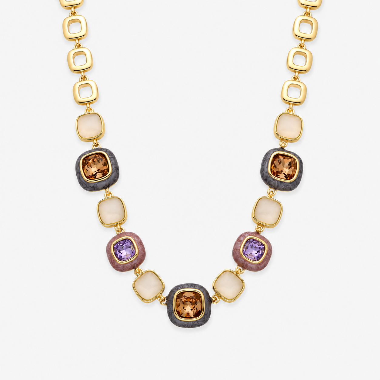 
 Drogolo beaded necklace with multicolor beads and an elegant gold-tone chain for a statement jewellery look