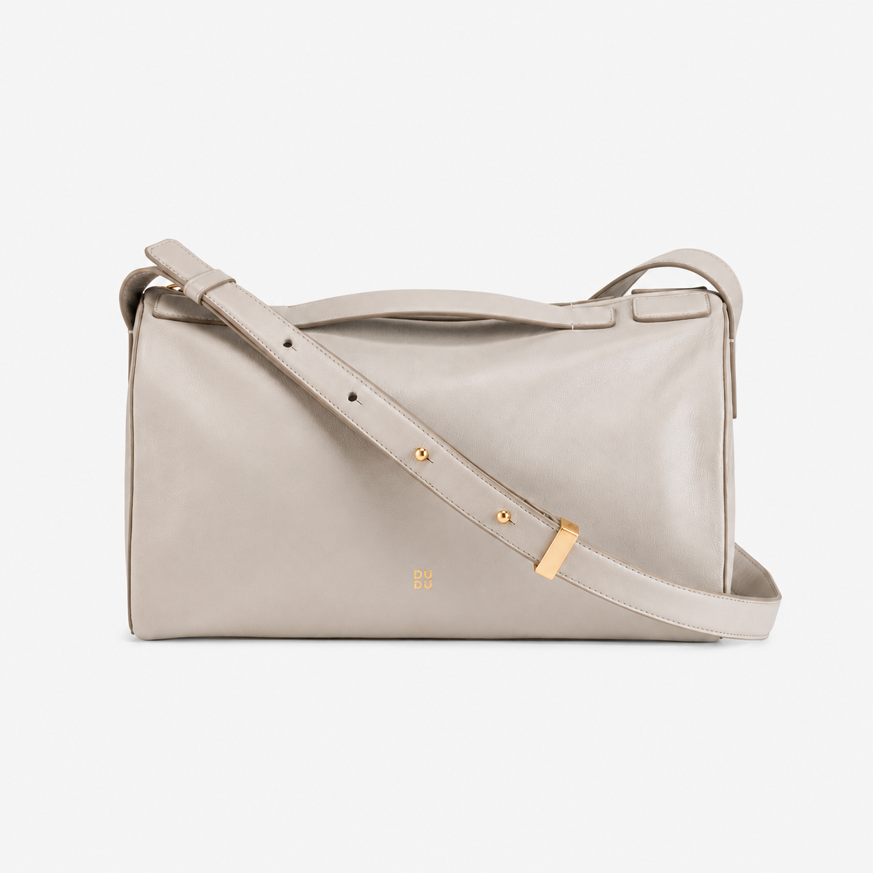 DuDu® Large Leather Shoulder Bag in pearl grey, crafted from premium full-grain Nappa calf leather