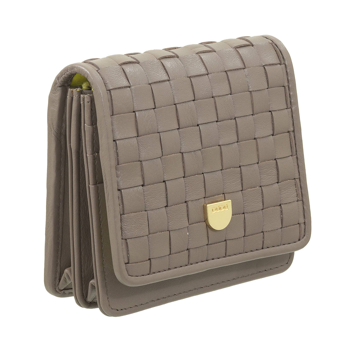 DuDu® multicolour braided leather purse in taupe with a compact design and premium Nappa calf leather