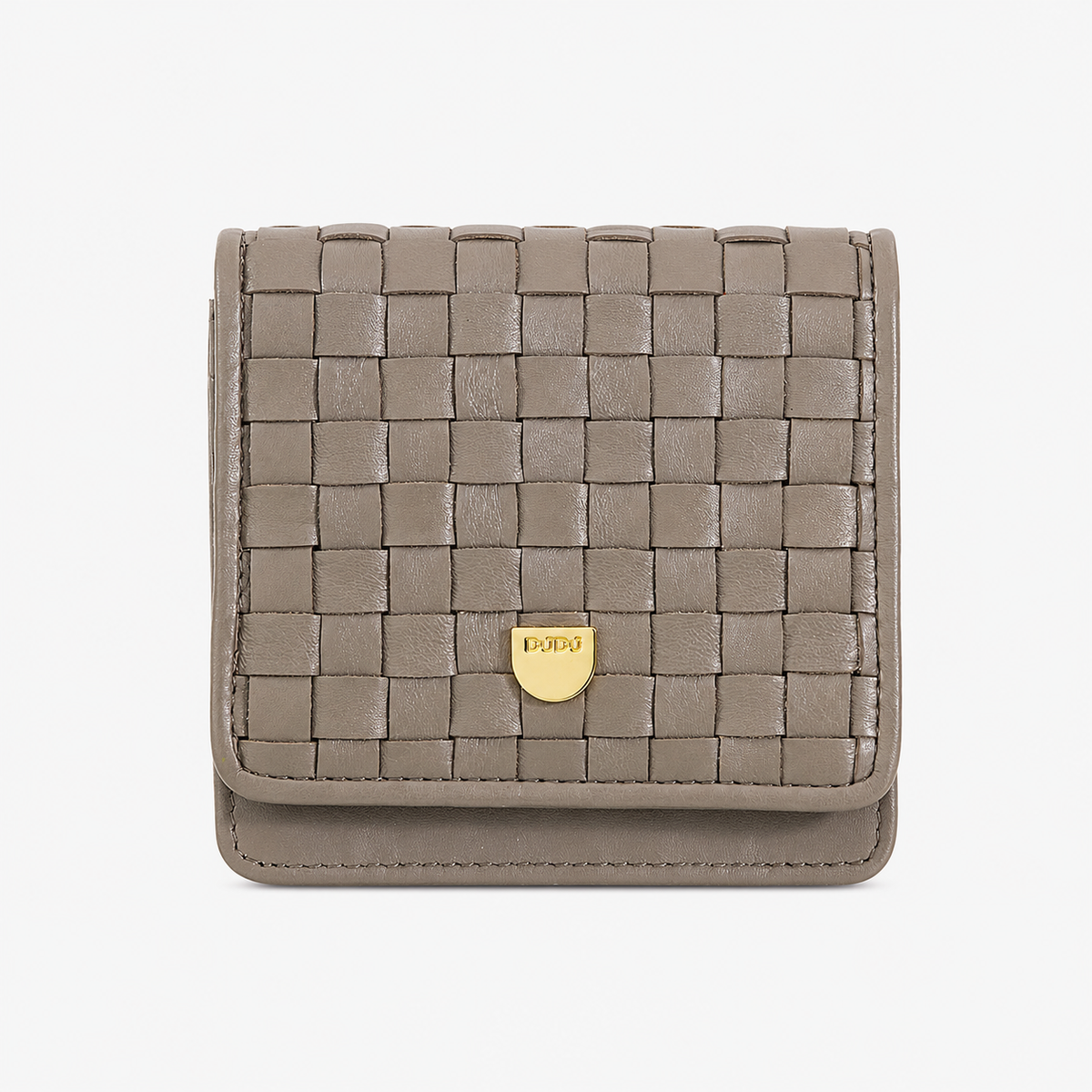 DuDu® small braided leather wallet in taupe, crafted from premium full-grain Nappa calf leather