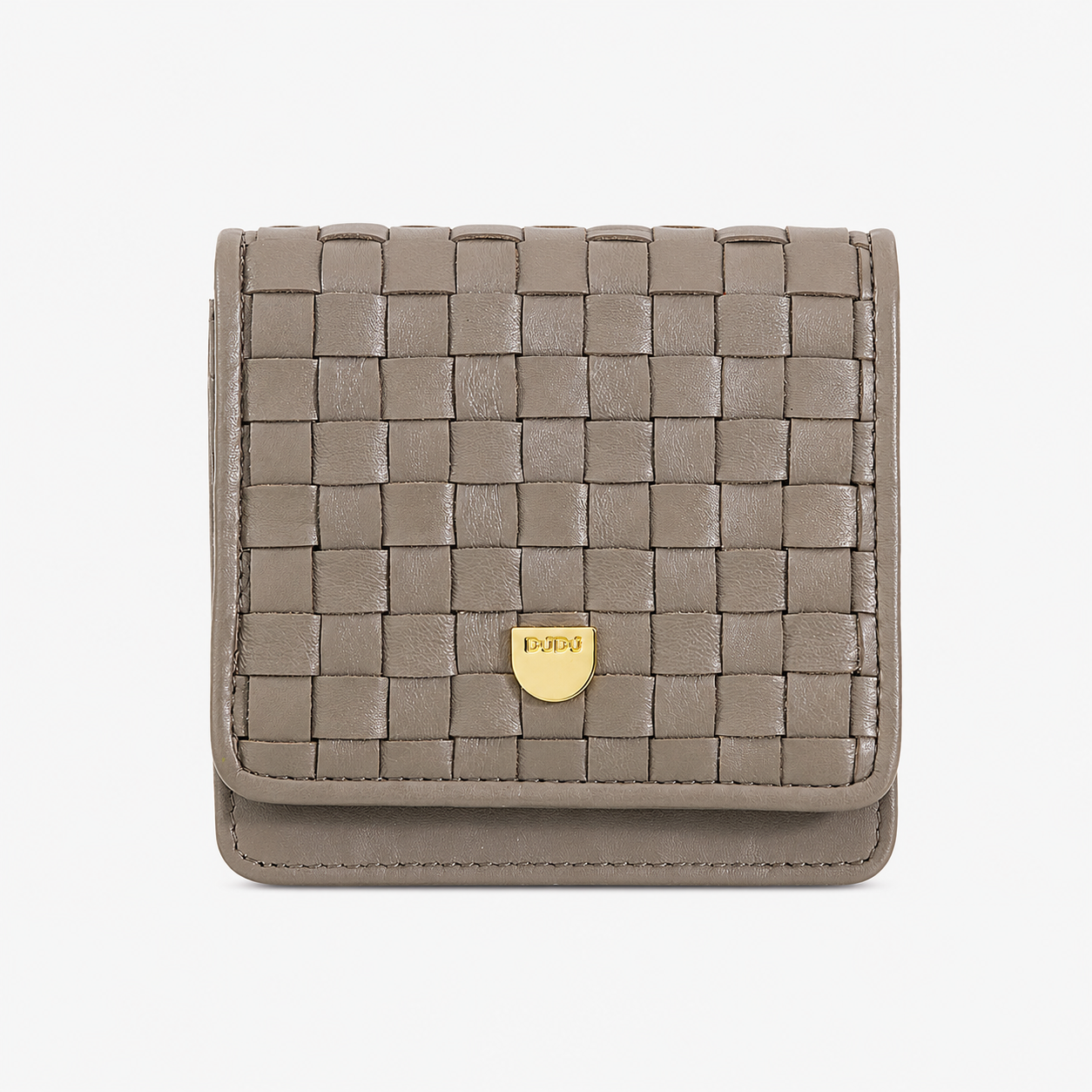 DuDu® small braided leather wallet in taupe, crafted from premium full-grain Nappa calf leather