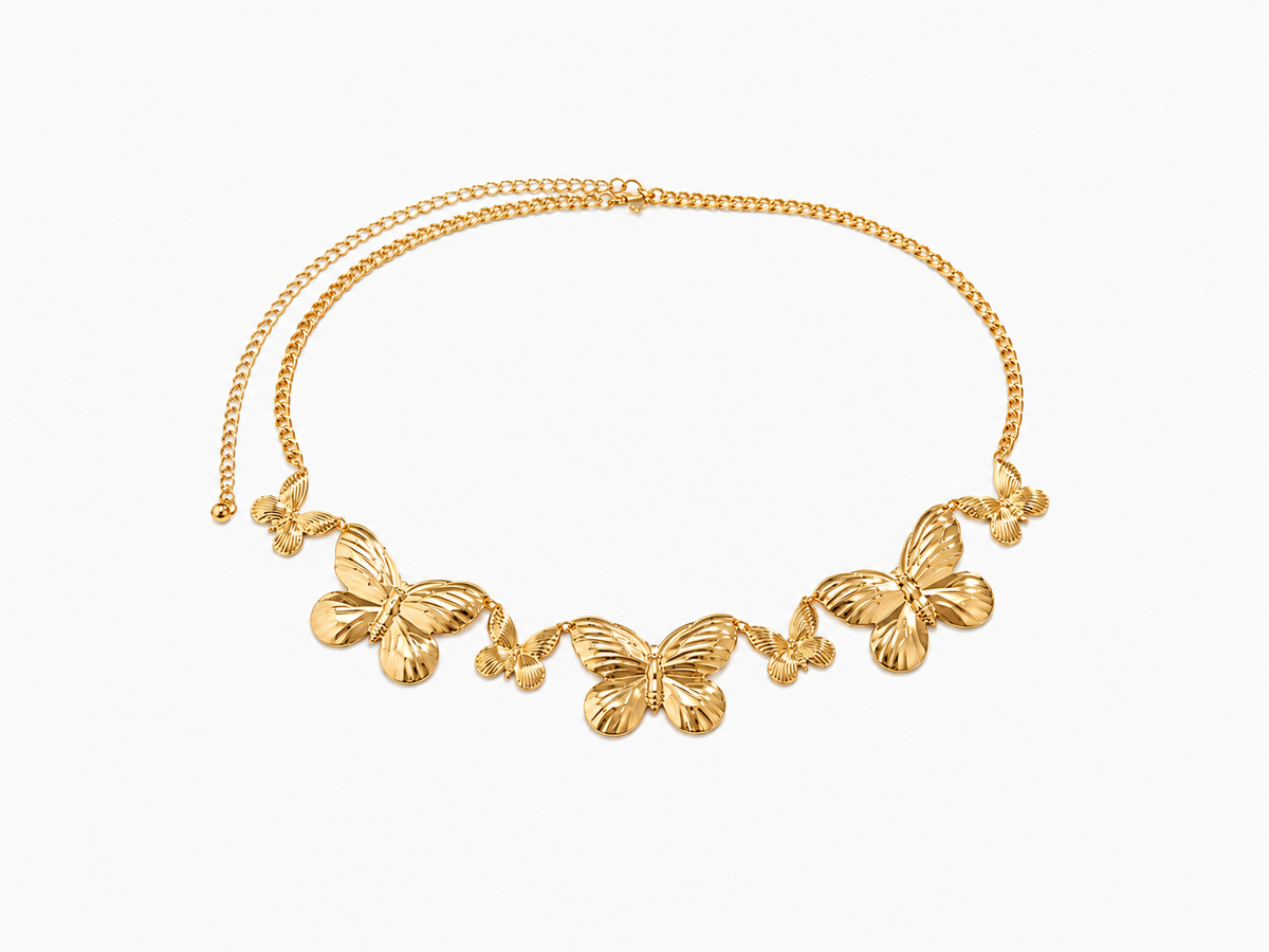 Elegant gold-tone stainless steel waist chain featuring a refined body chain design for women