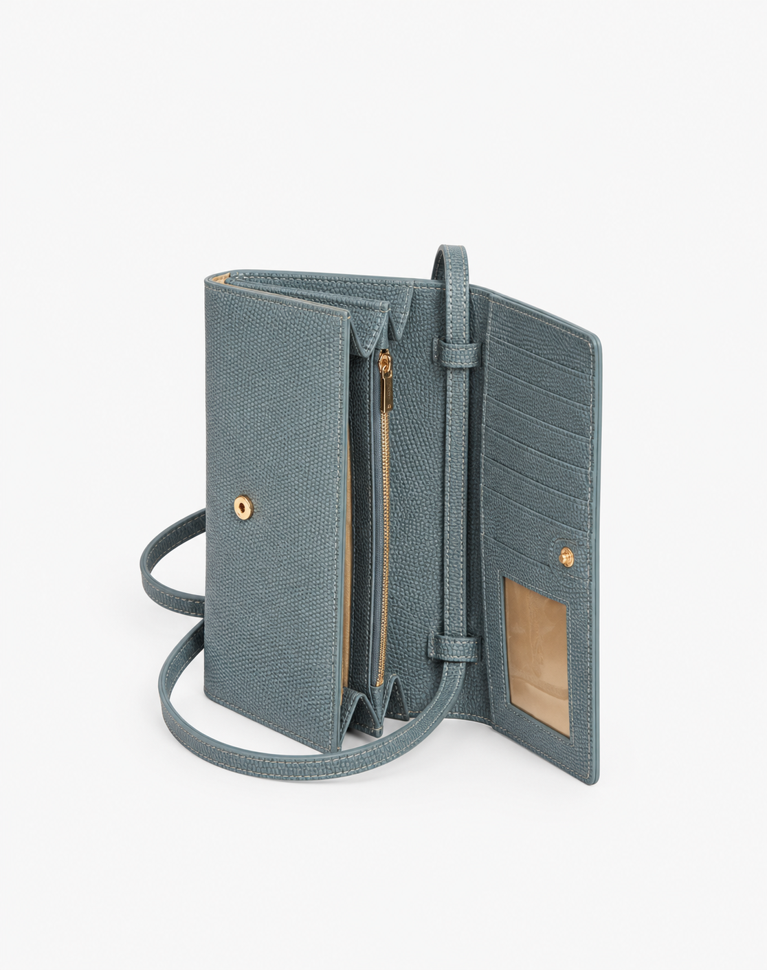 Elegant storm blue lizard leather handbag with a compact silhouette and refined contemporary style