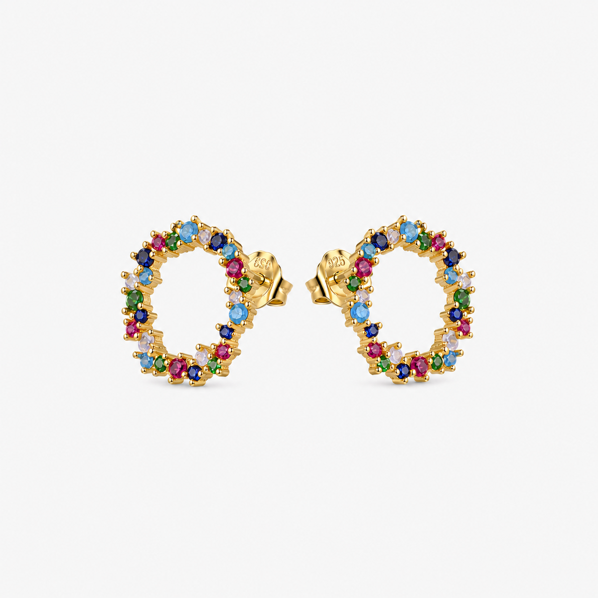  Elegant Thilak earrings adorned with multicolor zirconia and a refined 18K gold-plated sterling silver finish