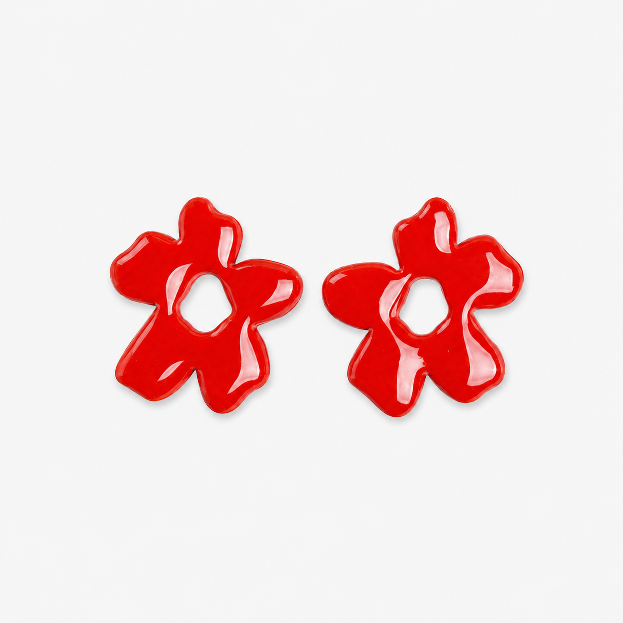 Red flower earrings, handmade lightweight polymer clay earrings with an elegant floral-inspired design