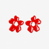 Red flower earrings, handmade lightweight polymer clay earrings with an elegant floral-inspired design