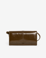 Gina khaki mini bag crafted from patent leather with a stylish crossbody design for everyday wear