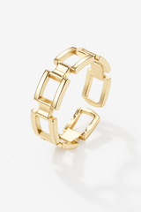 Gold chain-link ring on a white background