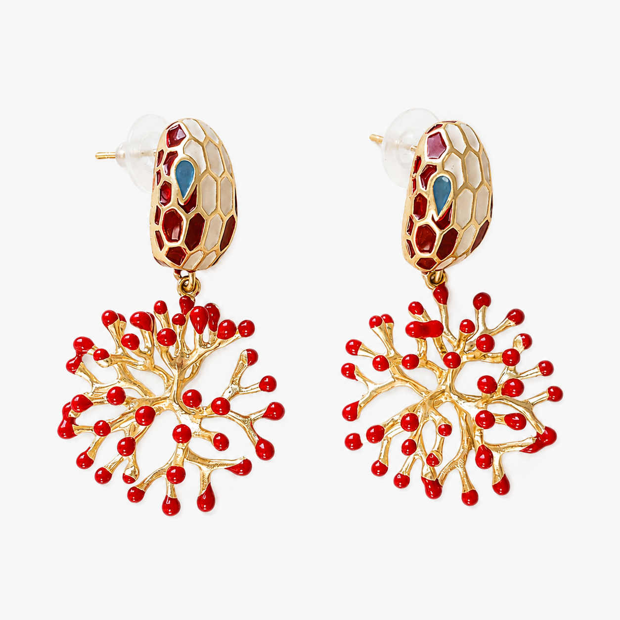 Handmade Ruby Alga statement earrings featuring a unique contemporary design for stylish everyday wear