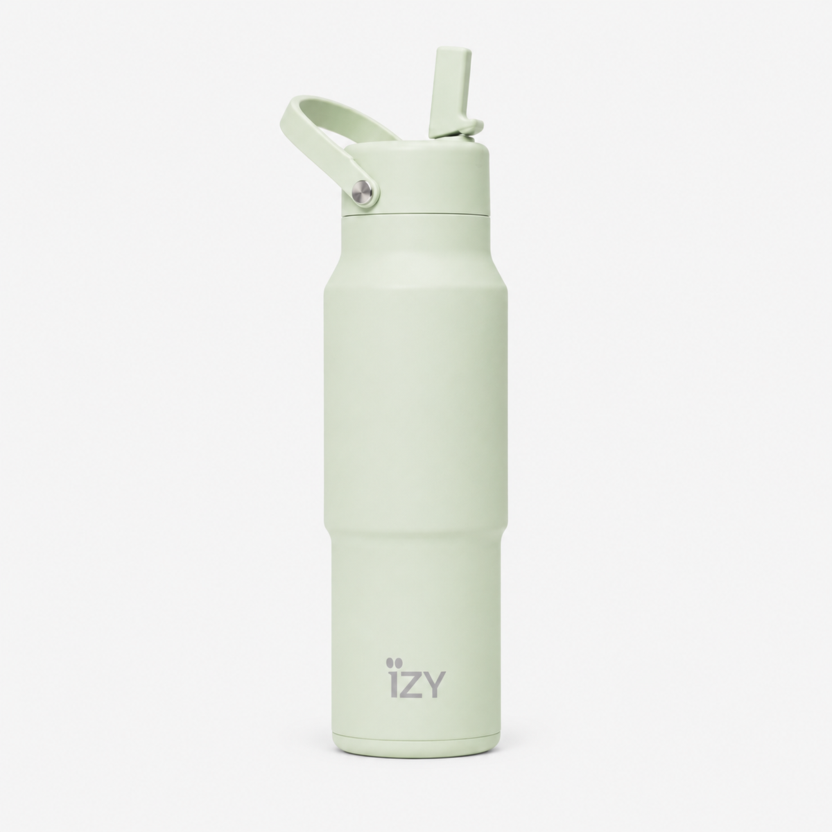IZY Pistachio Travel Bottle, reusable insulated water bottle in soft pistachio green for travel and everyday use