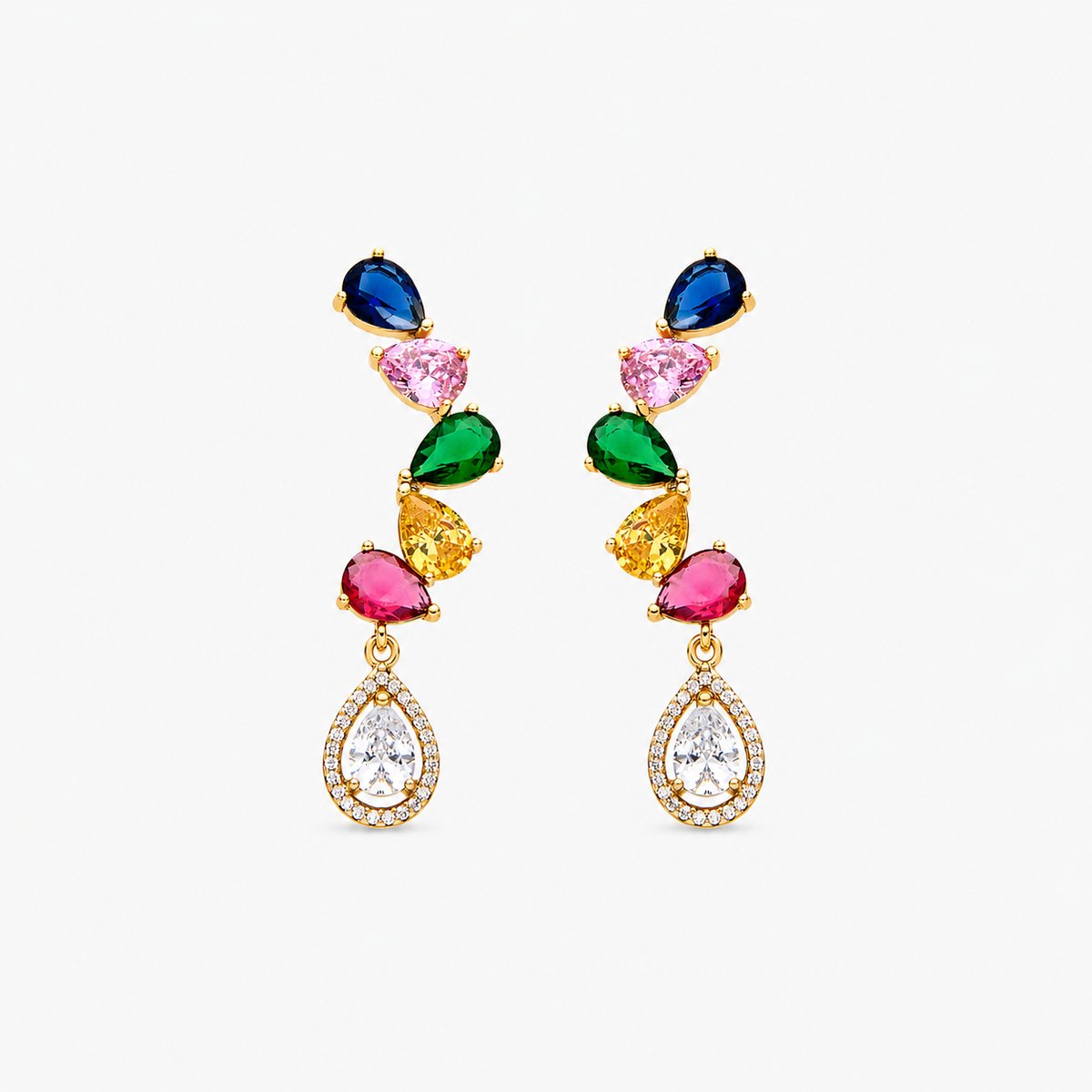 Laigal multicolor zirconia statement earrings with an elegant 18K gold finish