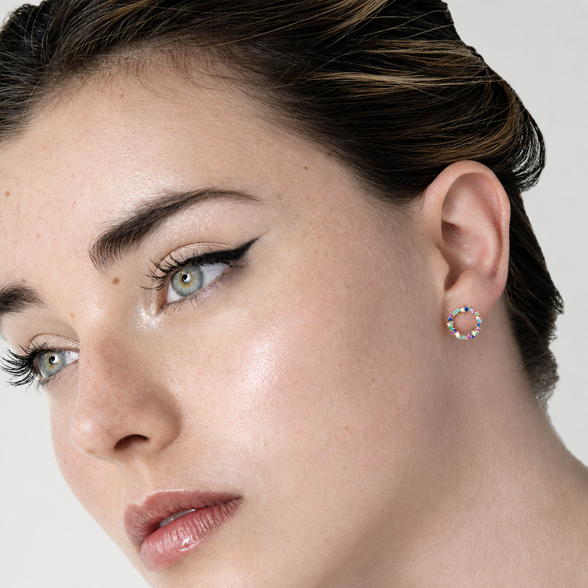  Multicolor zirconia earrings with an elegant 18K gold-plated sterling silver design for everyday and evening wear