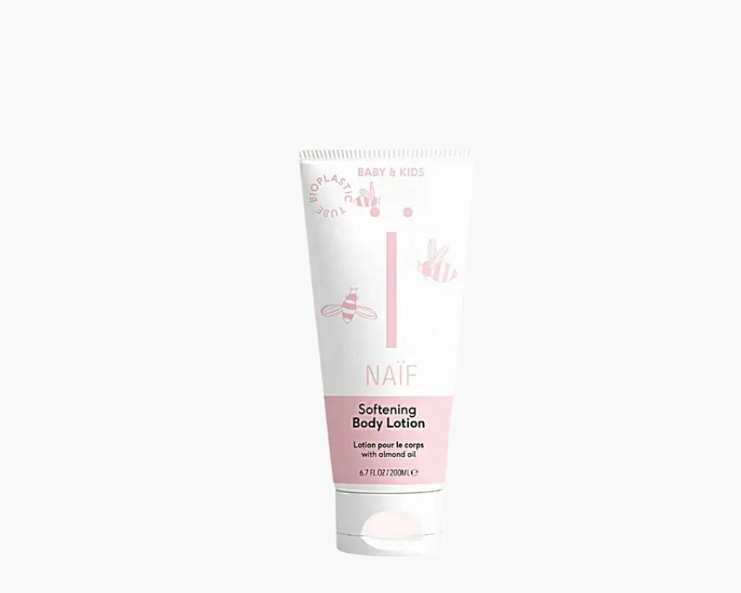 Naïf Soothing Body Lotion for Baby & Kids, vegan, allergen-free, 200ml tube on a white background.