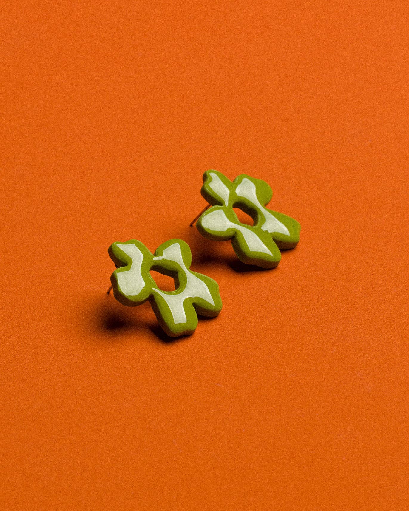 Olive green floral polymer clay earrings with a refined handmade design and lightweight construction