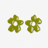 Olive green flower earrings, handmade lightweight polymer clay earrings with an elegant floral design