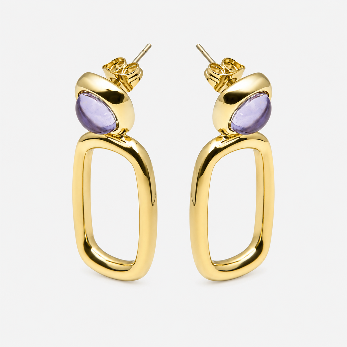  Orzur purple crystal earrings with a polished 18K gold finish and timeless elegant design