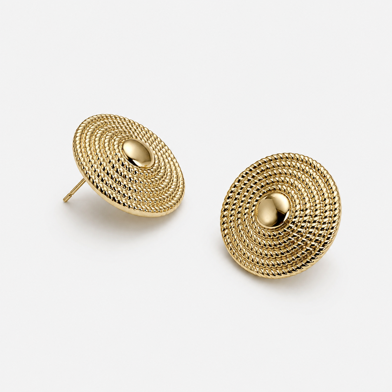  Rita gold stud earrings with a textured 18K gold-plated finish and elegant statement design