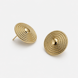  Rita gold stud earrings with a textured 18K gold-plated finish and elegant statement design
